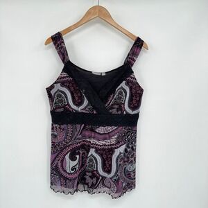 Apt. 9  Vtg Y2K Black/Purple Paisley Lace Tank Top Women's Sz L